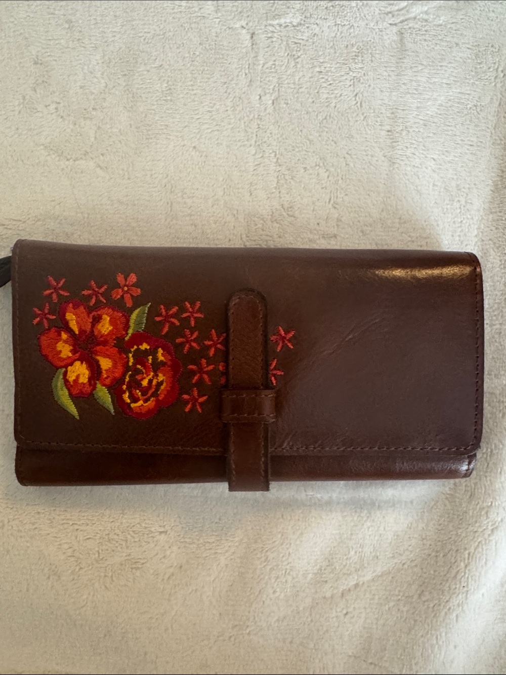 Patricia Nash Brown Leather Floral Embroidered Wallet